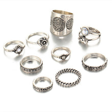 9 pcs/set Vintage Silver Color Ring Sets Antique Midi Finger Rings for Women Steampunk Turkish Party Boho