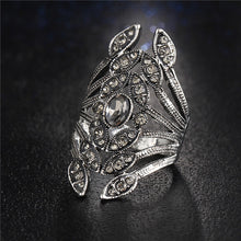 Fashion Design Gun Black Color Crystal Flower Rings for Women Rhinestone Jewelry Punk