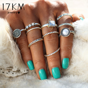 Tibetan Shape Mix Midi Ring Sets 2017 Anillos Anel Masculino Mujer Crystal Knuckle Rings for Women Man 10PCS/Set