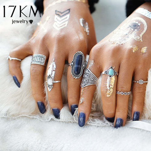 Jewelry Stone Midi Ring Sets for Women Anel Vintage Tibetan Turkish Silver  Rings Gift 8pcs/Set
