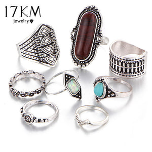 Jewelry Stone Midi Ring Sets for Women Anel Vintage Tibetan Turkish Silver  Rings Gift 8pcs/Set
