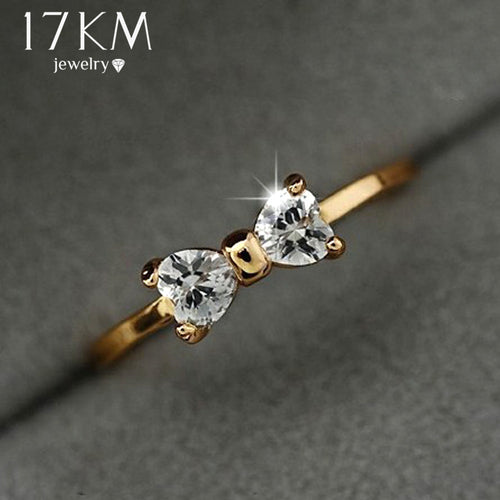 Austria Crystal rings Gold Color finger Bow ring wedding engagement Zircon Crystal Rings