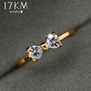 Austria Crystal rings Gold Color finger Bow ring wedding engagement Zircon Crystal Rings