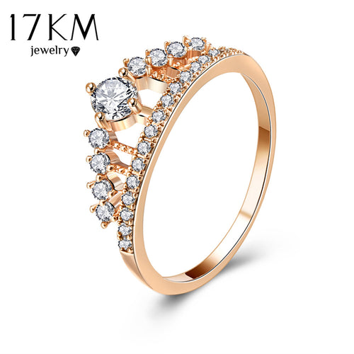 Cubic Zirconia Crown Rings For Women Fashion Rose Gold Color Crystal Ring Female Party Wedding