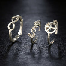 Infinity Peace Love Toe Ring Sets for Women Fashion Retro Hollow Adjustable Rings Anillos Beach Foot Jewelry