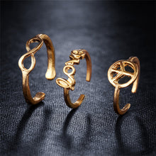 Infinity Peace Love Toe Ring Sets for Women Fashion Retro Hollow Adjustable Rings Anillos Beach Foot Jewelry