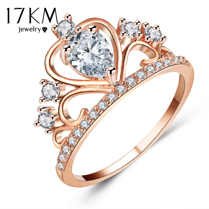 Wedding Jewelry Finger Crystal Heart Crown Rings For Women New Lover Cubic Zirconia Ring Female