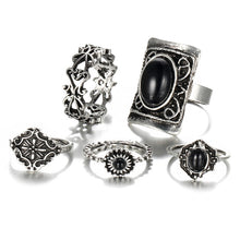 Turkish Big Square Stone Rings For Woman Retro Gold Silver Color Knuckle Ring Set 5Pcs/Set