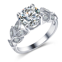 Silver Color Leaf Flower Wedding Rings For Women Lover Bijoux Anel Femme Engagement Ring Crystal