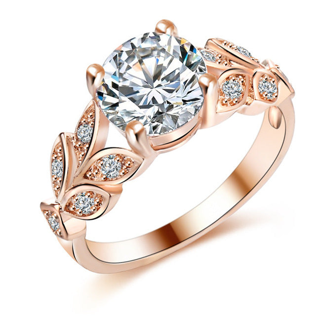 Silver Color Leaf Flower Wedding Rings For Women Lover Bijoux Anel Femme Engagement Ring Crystal